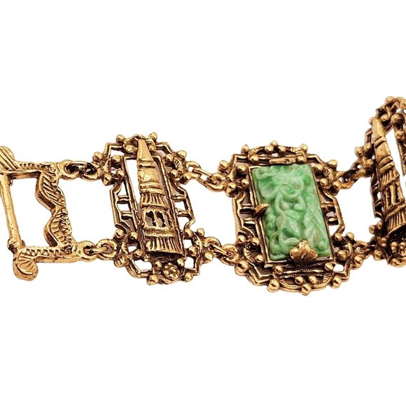 Signed Rare Rice Weiner Asian Molded Floral Glass Bracelet (A68) - Picture 2 of 6